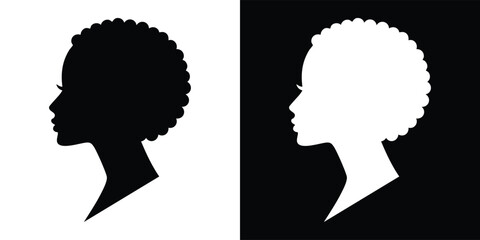 A silhouette of a african woman's head with a curly hair
