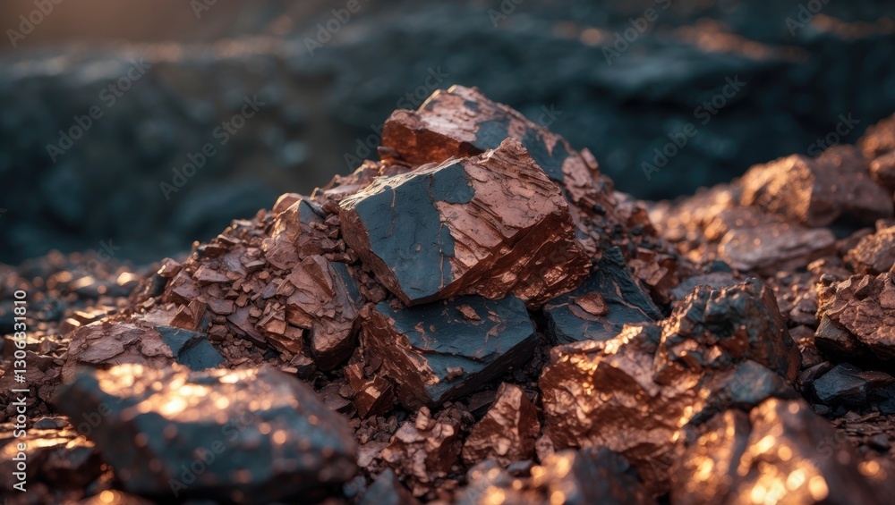 Poster close-up of iron ore texture - natural minerals from mining sites. stone surface in an open-pit area