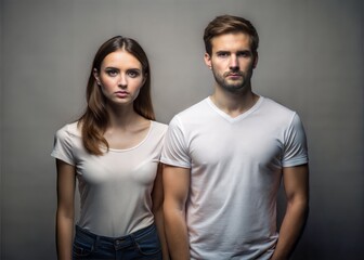 Fototapeta premium Serious Couple Facing Forward in Studio Shot.