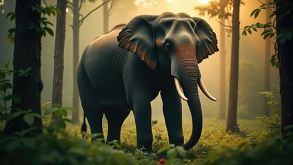 Fototapeta premium Thai elephant roaming through a forest