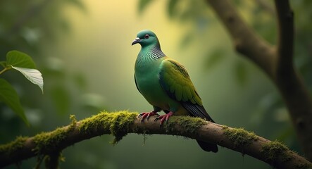 Emerald Imperial Pigeon (Ducula aenea) resting on a branch in its natural habitat