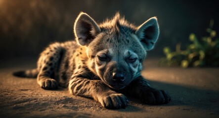 Young hyena sleeping peacefully