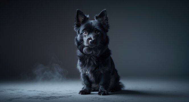 black small German spitz dog in a studio setting