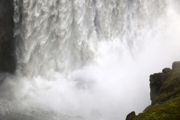 Wall of water of Dettifoss waterfall one of the largest waterfalls in Europe Iceland