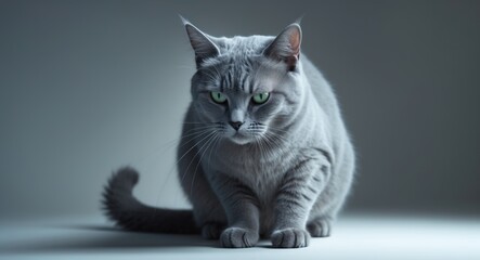 Obraz premium Moody gray cat set against a white backdrop. Korat breed