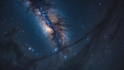 Celestial view of a star-filled night sky featuring the Milky Way and cosmic dust elements in the universe.