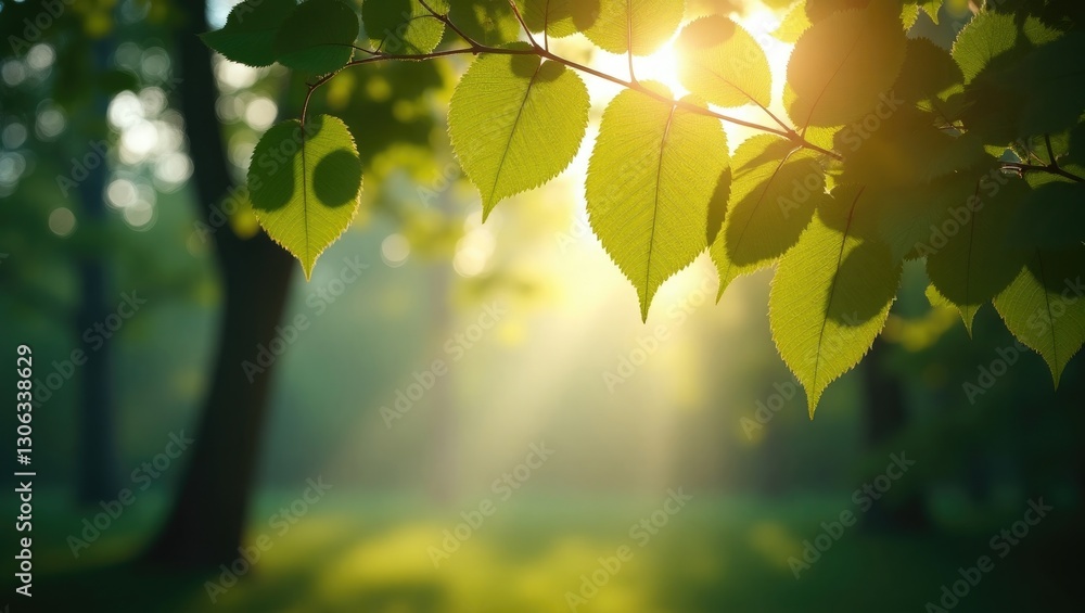 Poster sunlight filters through the leaves, creating patterns of light and shadow. tranquil summer scenery,
