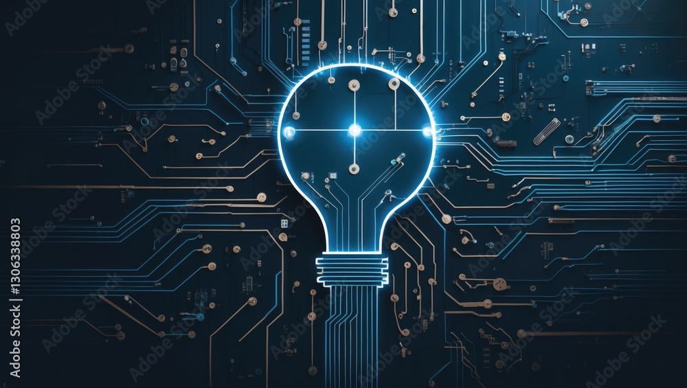 Fototapete a high-tech silhouette representing logical reasoning, crafted from electrified circuit lines on the