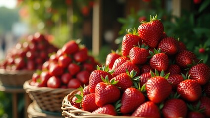 Strawberry Variety: Abundance of Fresh Red Strawberries at a Market Stall