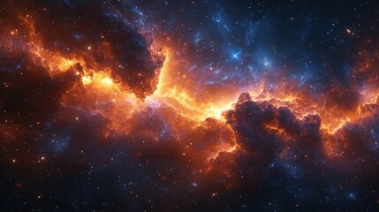 Fototapeta premium Fiery nebula cosmic cloud formation, space background, digital art, science fiction