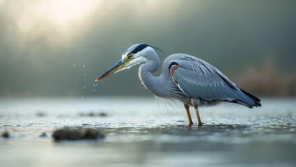 Heron in pursuit of fish (Ardea cinerea).