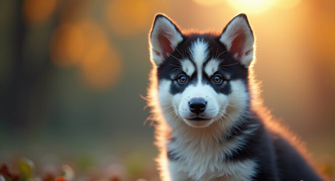 Striking black and white patterns on an alusky puppy