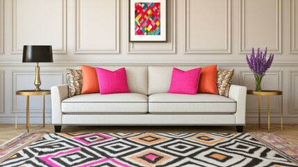 Modern Living Room with Colorful Sofa and Stylish Decor Elements