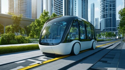 Obraz premium Futuristic Eco-Friendly Electric Transport Vehicle in Modern Urban Environment