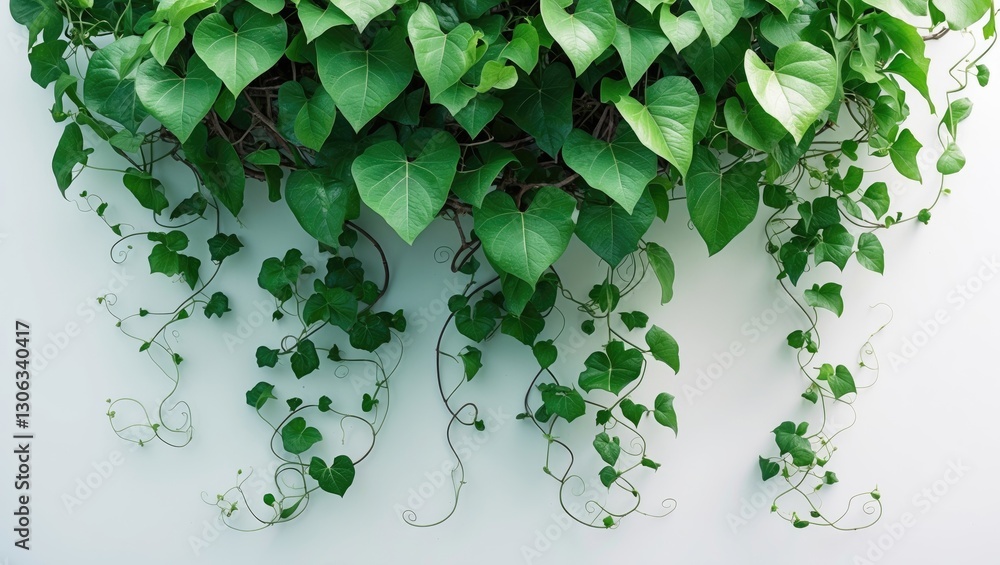 Poster green leaves of a javanese treebine or grape ivy (cissus spp.) hanging vine isolated against a white