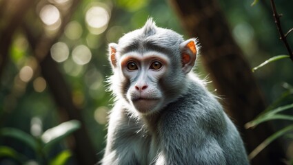 Fototapeta premium The silvered leaf monkey (Trachypithecus cristatus), commonly known as the silvery lutung, is a tree-dwelling species found in the mangrove, riverine, and coastal forests of Malaysia, Sumatra, and ...