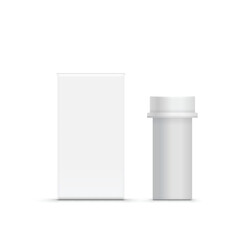 White Pill Bottle with Box Packaging Mockup Vector