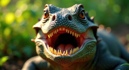 The gaping maw of a Komodo dragon. Intimate close-up. Komodo dragon species. Scientific designation Varanus Komodoensis. Wild environment. Indonesia. Rinca Island.