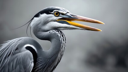 Obraz premium Close-up of a grey heron with its beak open