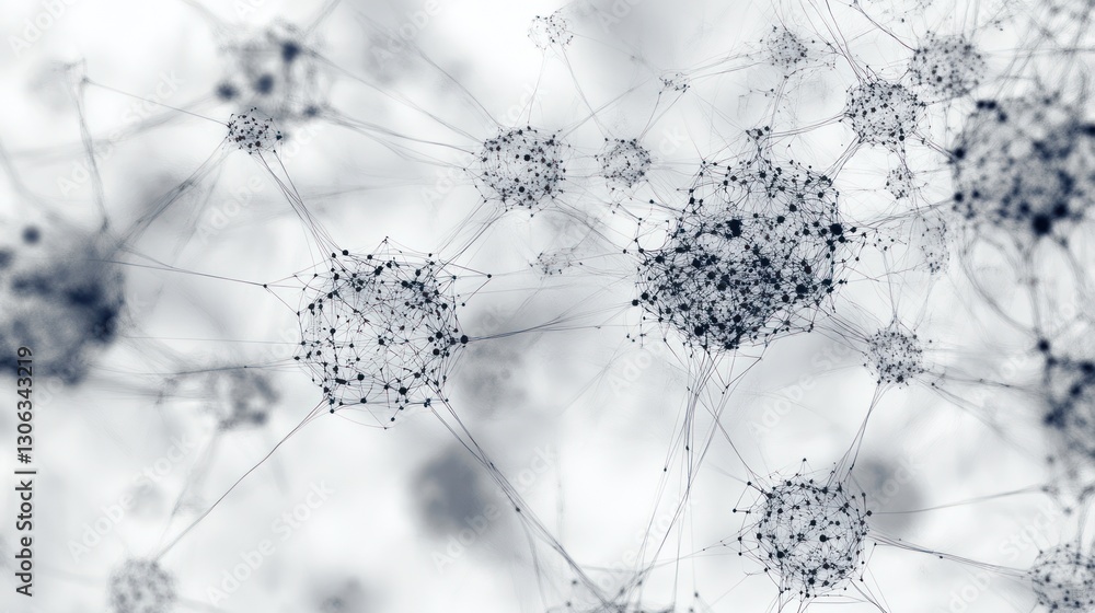 Poster abstract neural network illustration with interconnected nodes and lines representing complex commun