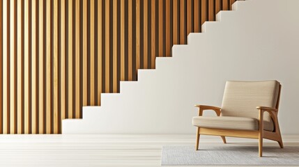 Obraz premium Modern Minimalist Living Room with Stylish Beige Armchair