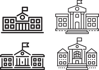 School Building Line Icons Set - Minimalist Educational Institution Symbols