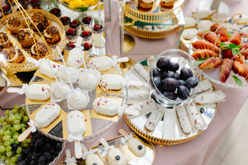 Delicious white chocolate cake pops and ice cream bars decorating a luxurious candy bar buffet