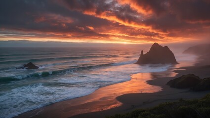 Obraz premium Breathtaking sunset view above the Pacific Ocean near Eureka.