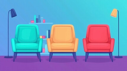 Fototapeta premium Colorful Modern Armchairs in a Contemporary Living Space