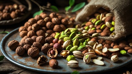 A Variety of Oilseeds: This assortment includes various nuts such as walnuts, hazelnuts, pistachios, and almonds. These nutrient-rich seeds are packed with lipids and healthy fats, making them an e...