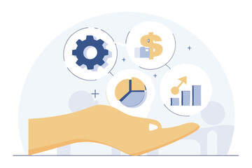 Skill, work experience or ability development, expertise success, leadership or communication to success, learning skills, wisdom concept, businessman hand hold multiple skills set to achieve success.