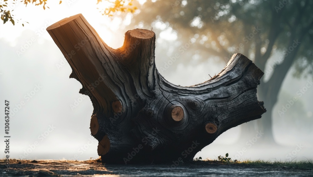 Poster isolated teak stump with clipping path against a white backdrop, representing a pruned teak tree's t