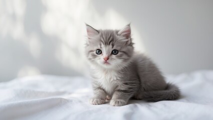 Tiny British kitten against a white backdrop. Feline. Young cat.