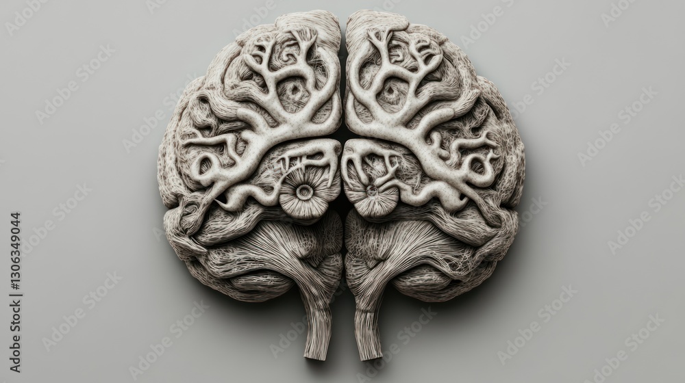 Poster detailed representation of the human brain showcasing intricate neural pathways and anatomical featu