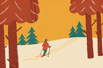 Obraz premium Cross-country skier gliding on the slopes in the forest