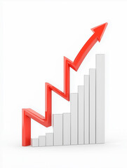 A red arrow on a white background with a ladder in the form of an ascending graph, symbolizing the success or growth of a business