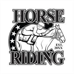 Horse Racing Equestrian Club Black and White Logo Vintage Badge