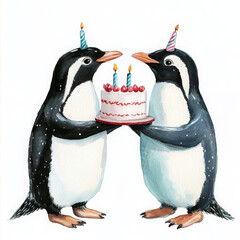 Two Penguins Celebrating With Birthday