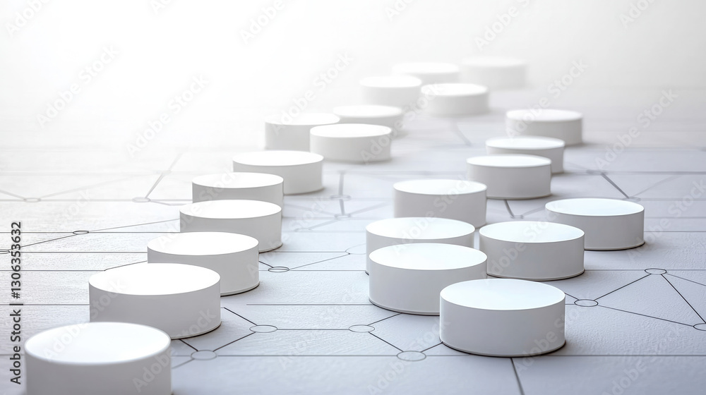 Poster minimalist business concept with circular shapes on grid background