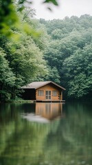 Lakeside cabin, tranquil forest. Peaceful getaway
