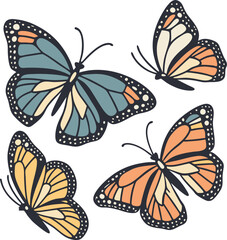 set of colorful butterflies