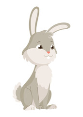 Cartoon rabbit. Bunny pet silhouette. Cute animal isolated icon. Vector rabbit character illustration