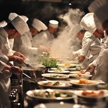 Chefs in dynamic cooking competition setting