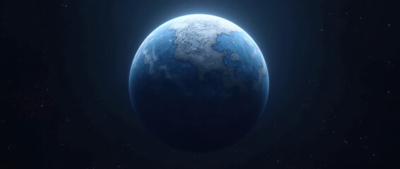 Fototapeta premium A realistic abstract depiction of a spinning planet with a blue water surface, set against the infinite stars of space, offering a cosmic, serene vibe.