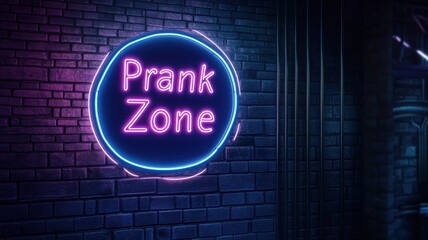 Obraz premium Neon sign illuminating prank zone in an urban setting at night
