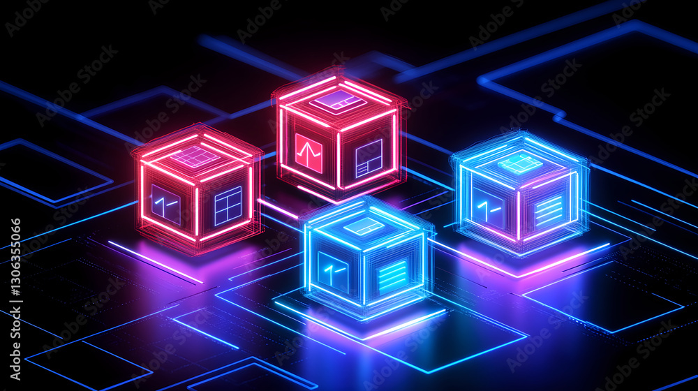 Poster futuristic neon data visualization digital space graphic design virtual environment close-up technol
