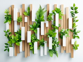 Green Living Wall with Wooden Planters and White Boxes