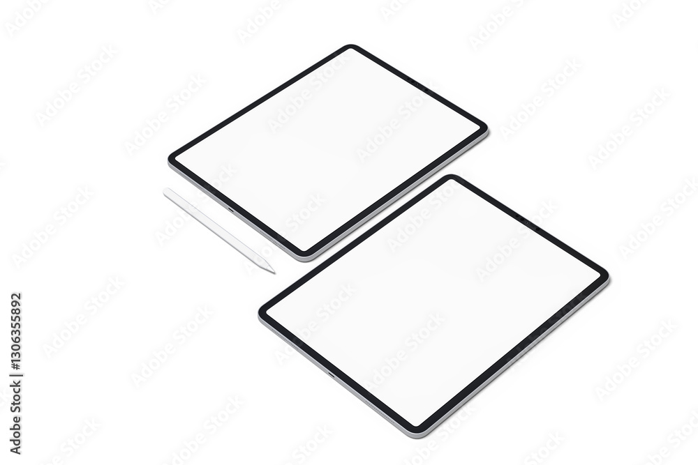 Fototapete realistic modern tablet and pencil digital device mockup front view with blank screen and shadow iso