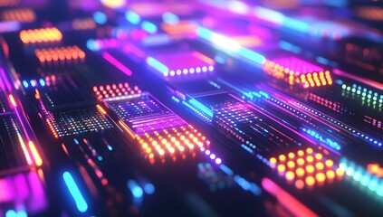 Abstract neon circuit board technology background
