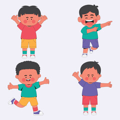 Set Cheerful Kids Cartoon Character Illustration